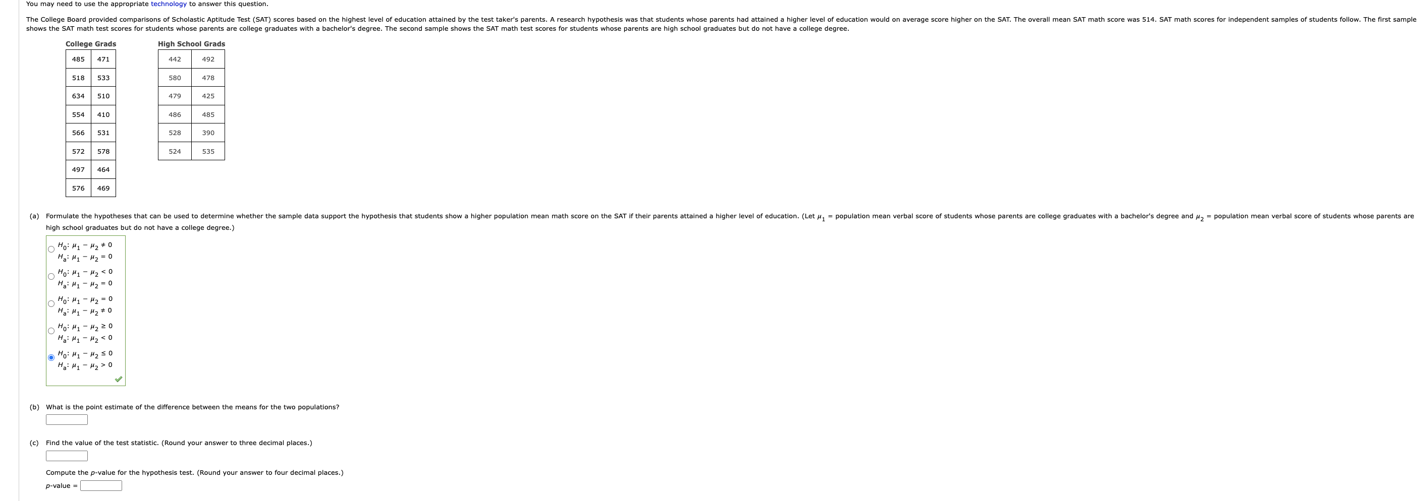 Solved (b) What is the point estimate of the difference