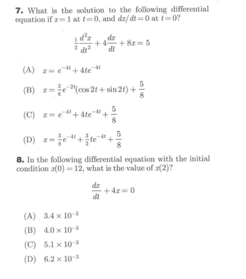 Solved 7. What is the solution to the following differential | Chegg.com