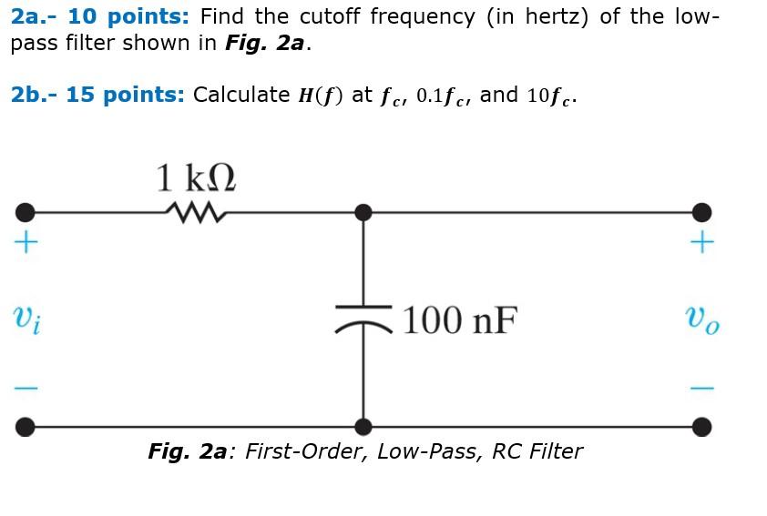 Solved 2a. 10 points Find the cutoff frequency (in hertz)
