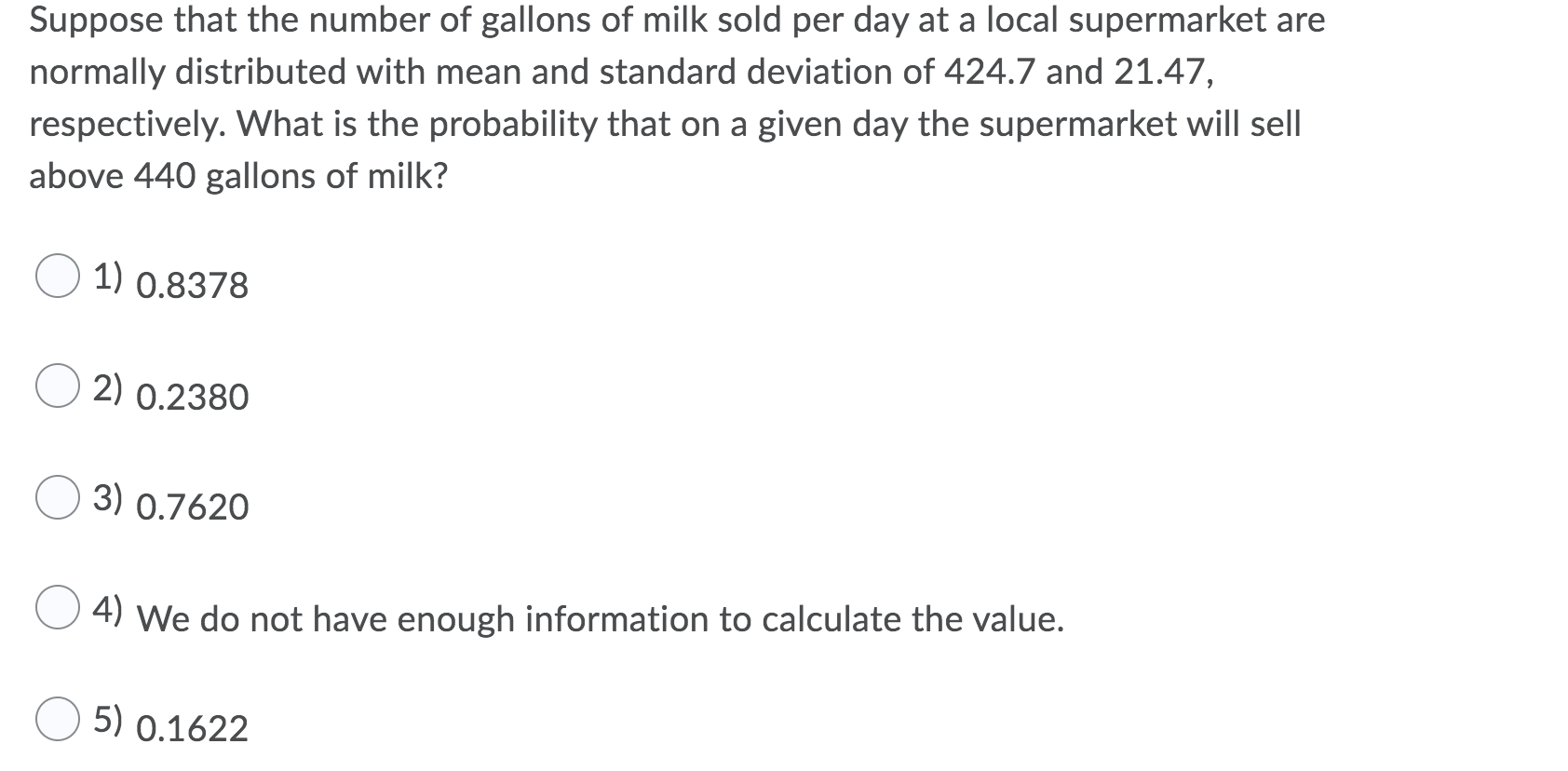 Solved Suppose that the number of gallons of milk sold per