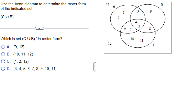 Solved Use the Venn diagram to determine the roster form of | Chegg.com