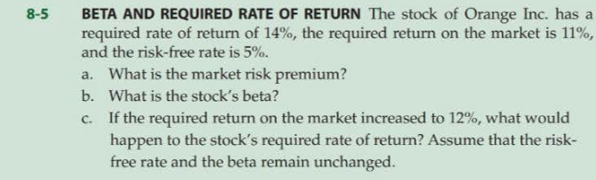 Solved -5 BETA AND REQUIRED RATE OF RETURN The stock of | Chegg.com