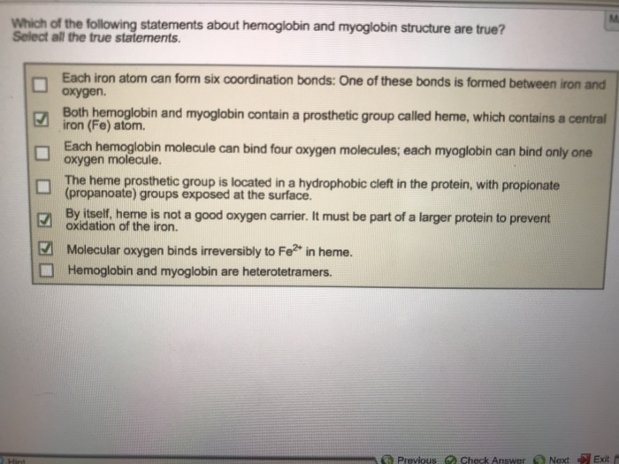 Solved Which of the following statements about hemoglobin