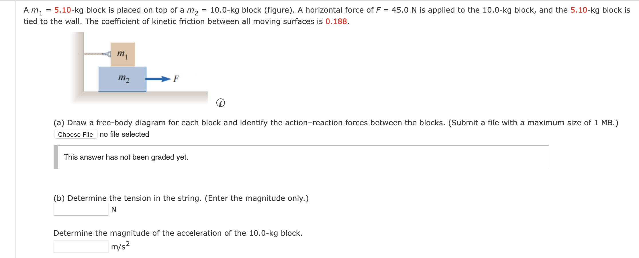 Solved A m1=5.10−kg block is placed on top of a m2=10.0−kg | Chegg.com