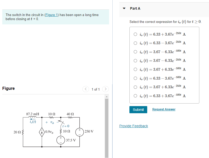 Solved The switch in the circuit in (Figure 1) has been open