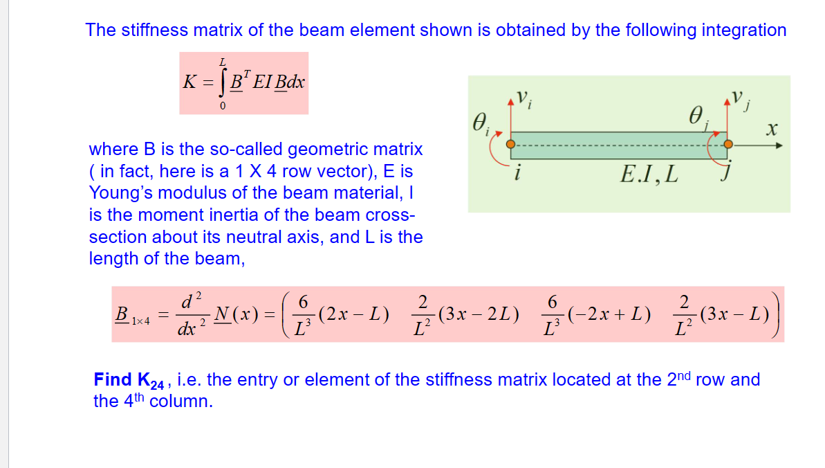 Solved The Stiffness Matrix Of The Beam Element Shown Is | Chegg.com