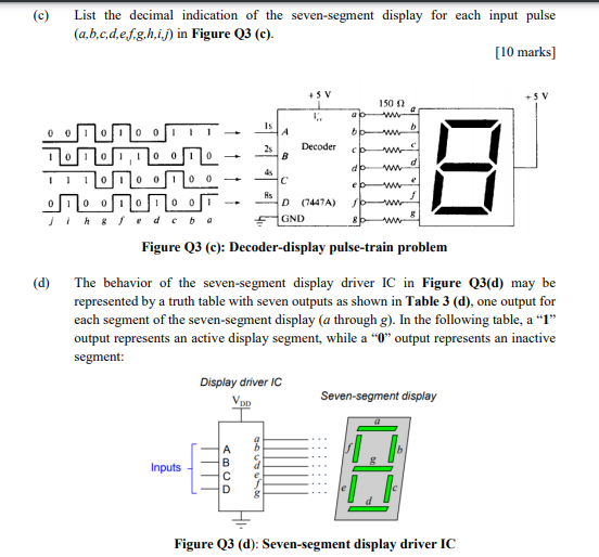 Solved (c) List the decimal indication of the seven-segment | Chegg.com