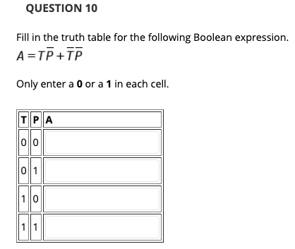 Solved QUESTION 10 Fill in the truth table for the following | Chegg.com
