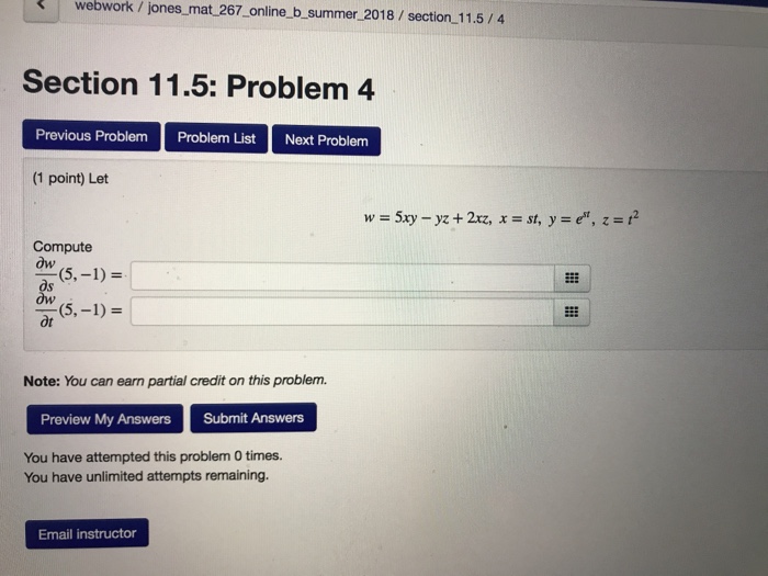Solved Section 11.5: Problem 2 Previous ProblemProblem List | Chegg.com