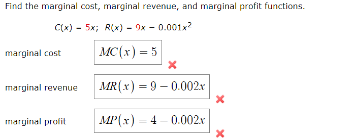 Solved Find the marginal cost, marginal revenue, and | Chegg.com