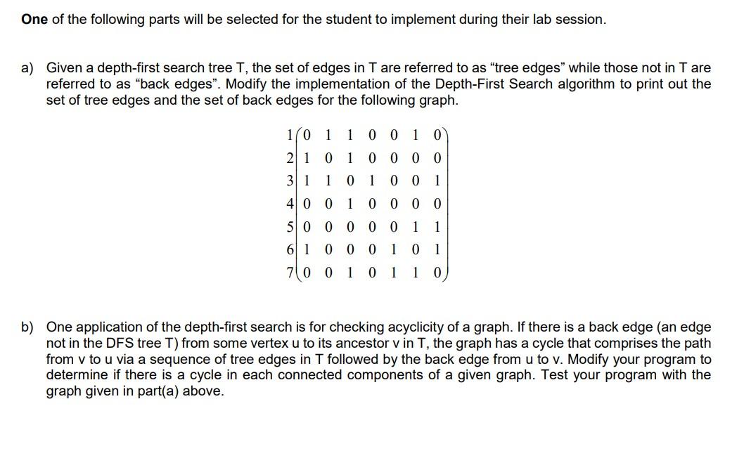 Solved A pseudocode of the depth-first search algorithm is | Chegg.com