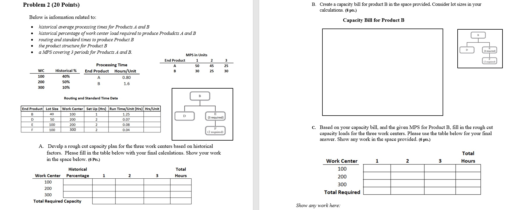 Solved Problem 2 (20 Points) B. Create a capacity bill for | Chegg.com