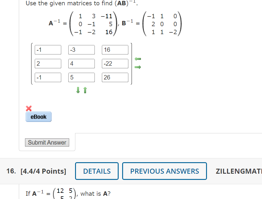 Solved Use the given matrices to find (AB)−1. | Chegg.com