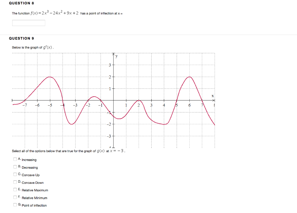 Solved QUESTION 8 The function f(x)=2x -24x + 9x + 2 has a | Chegg.com