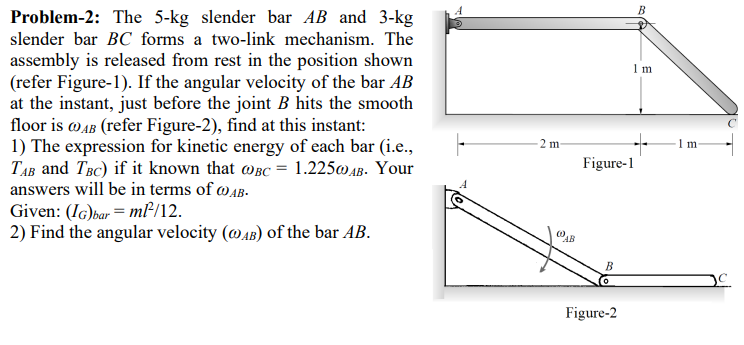 Solved B 1 M Problem-2: The 5-kg Slender Bar AB And 3-kg | Chegg.com