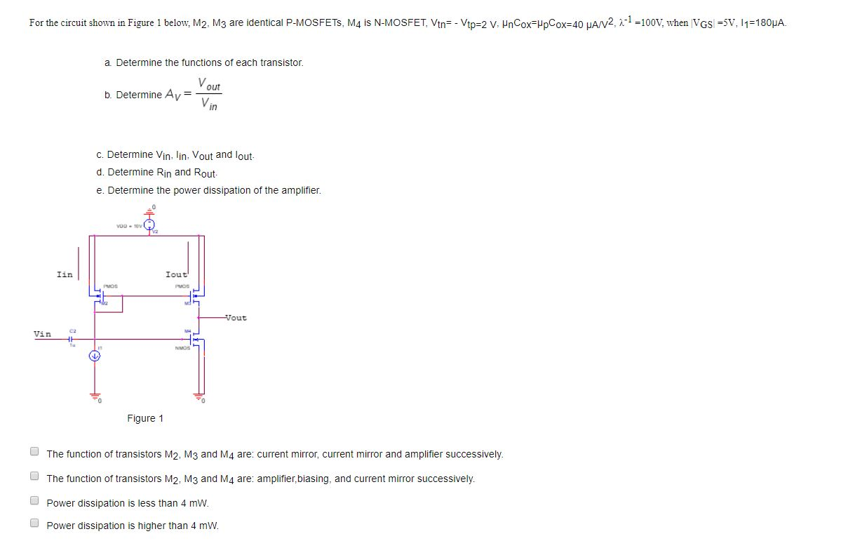 Solved For the circuit shown in Figure 1 below, M2, M3 are | Chegg.com