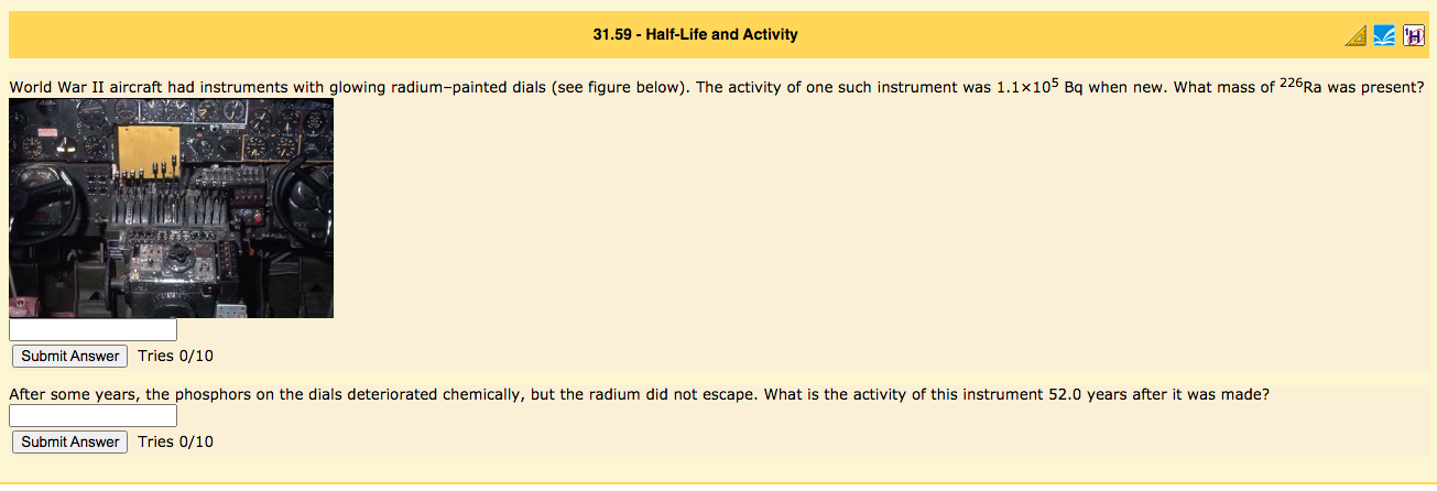 Solved 31.59 - Half-Life and Activity 'H World War II | Chegg.com