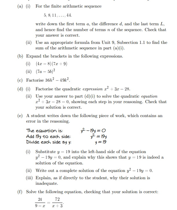 Solved (a) (i) For the finite arithmetic sequence 5, 8, 11, | Chegg.com