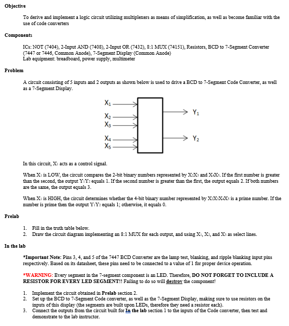 Solved Objective To derive and implement a logic circuit | Chegg.com