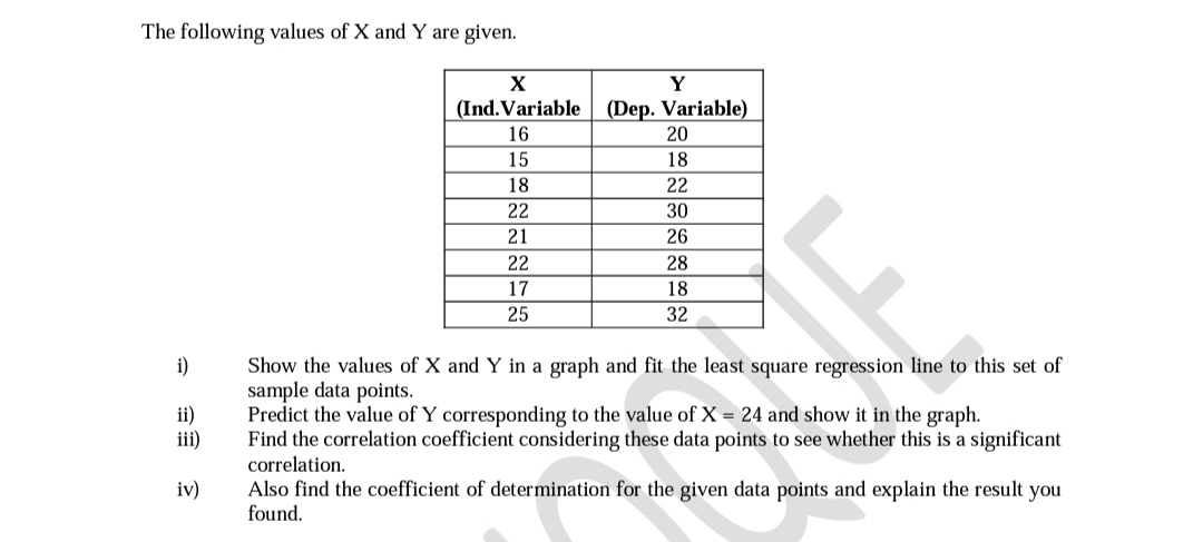 Solved The following values of X and Y are given. i) Show | Chegg.com