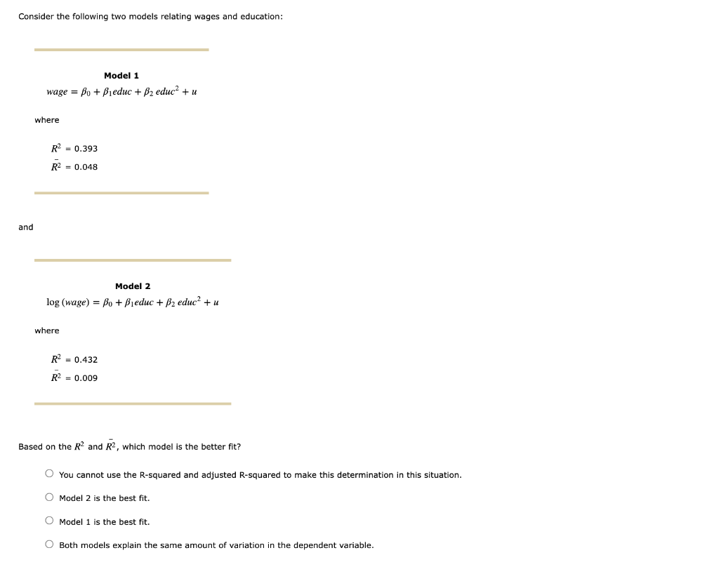 Solved Consider the following two models relating wages and | Chegg.com
