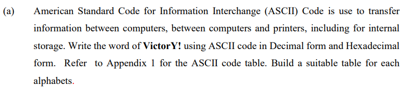 Solved (a) American Standard Code for Information | Chegg.com