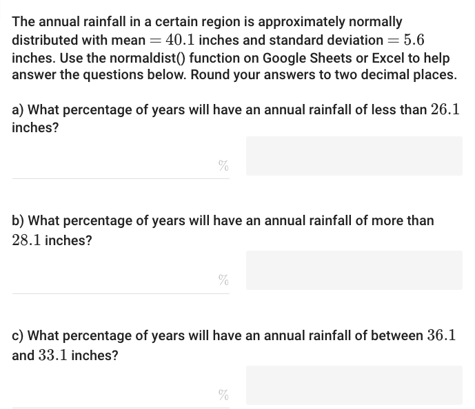 Solved The annual rainfall in a certain region is | Chegg.com