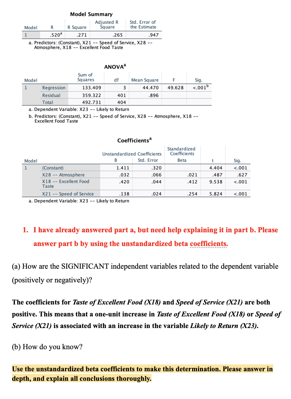 Solved Model Summary A. Predictors: (Constant), X21 -- Speed | Chegg.com