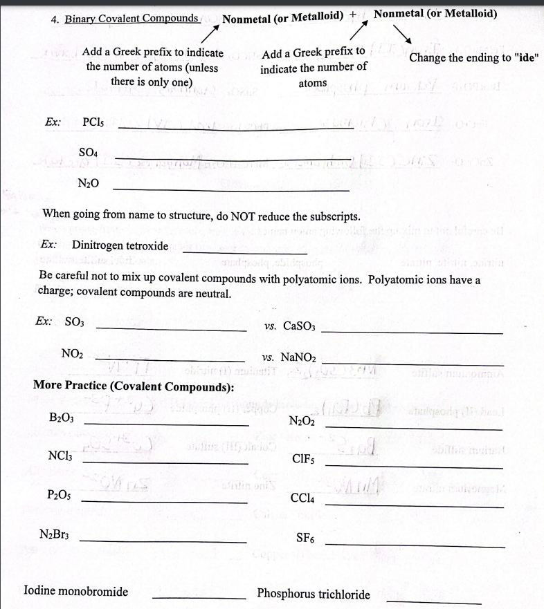 Solved 4. Binary Covalent Compounds Nonmetal (or Metalloid)
