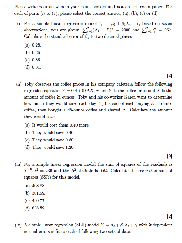 Solved 1 Please Write Your Answers In Your Exam Booklet Chegg Com