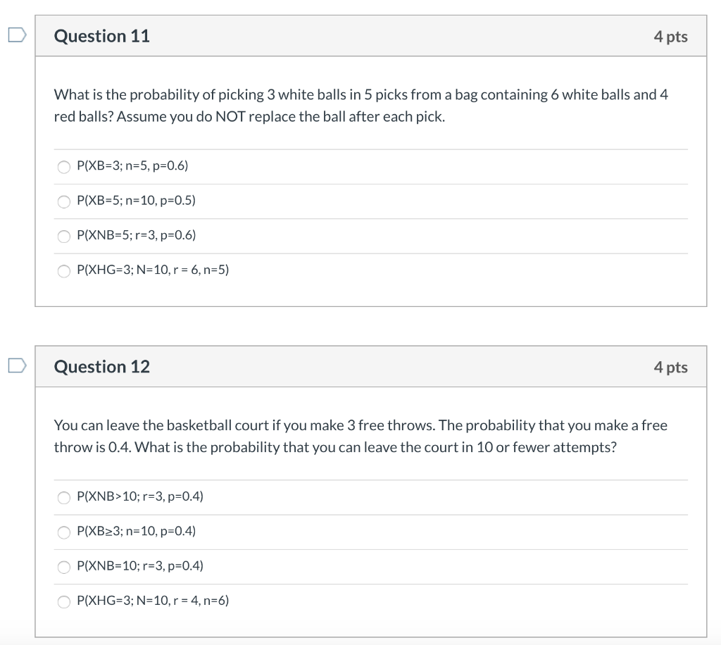 Solved Question 11 4 pts What is the probability of picking | Chegg.com