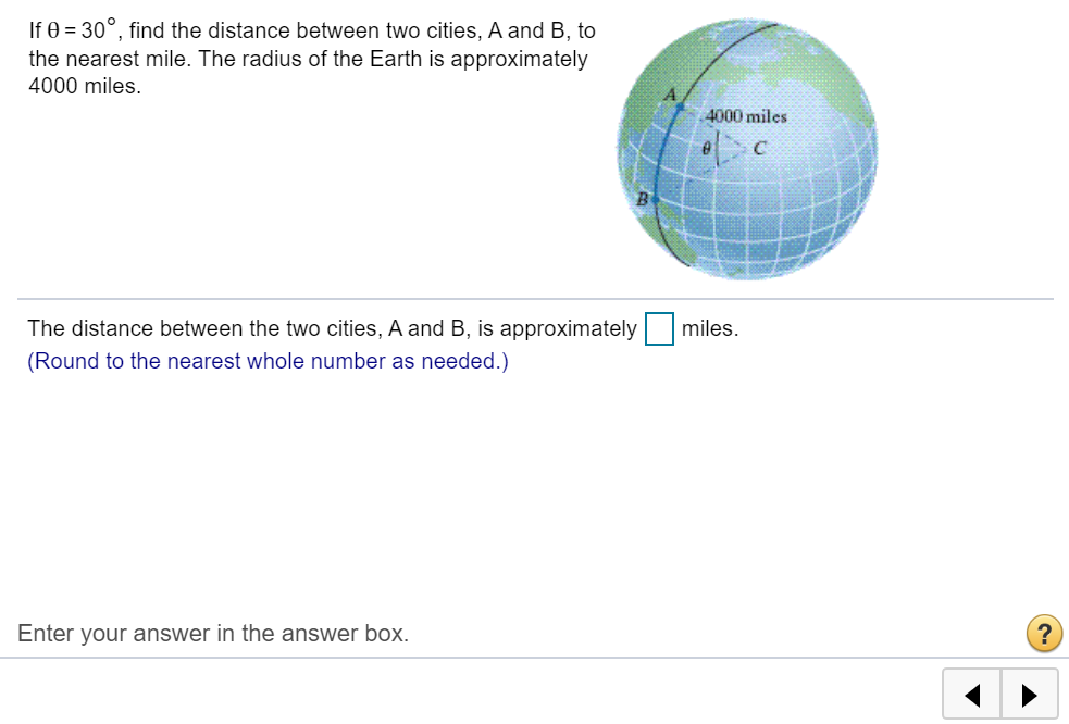 Solved If 0 = 30°, find the distance between two cities, A | Chegg.com