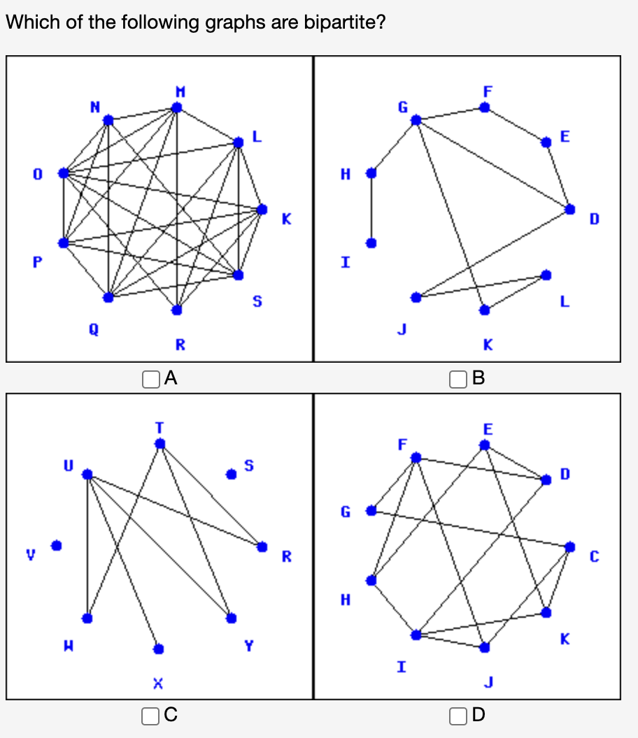 Solved Which of the following graphs are bipartite? | Chegg.com