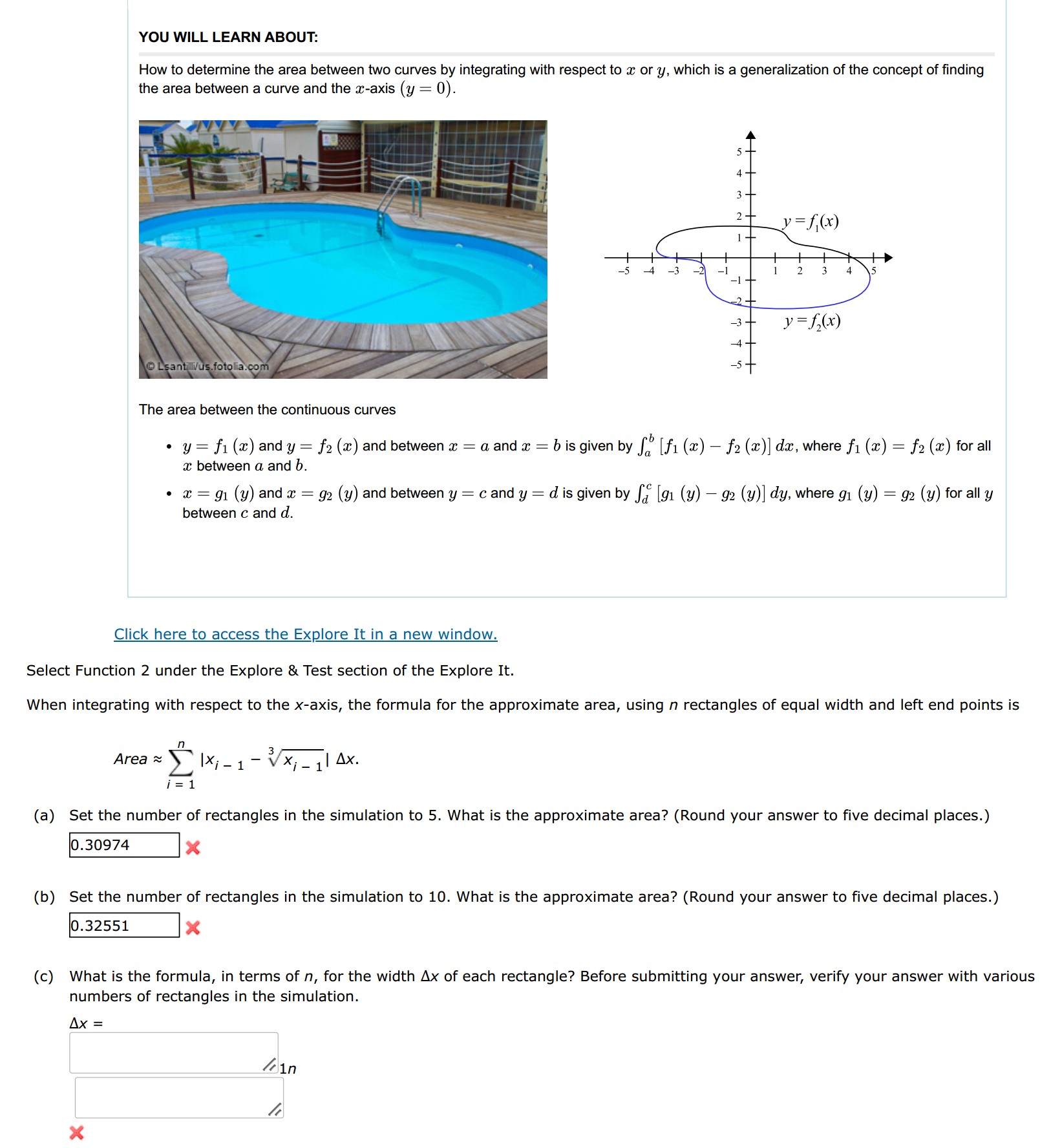 Solved How to determine the area between two curves by | Chegg.com