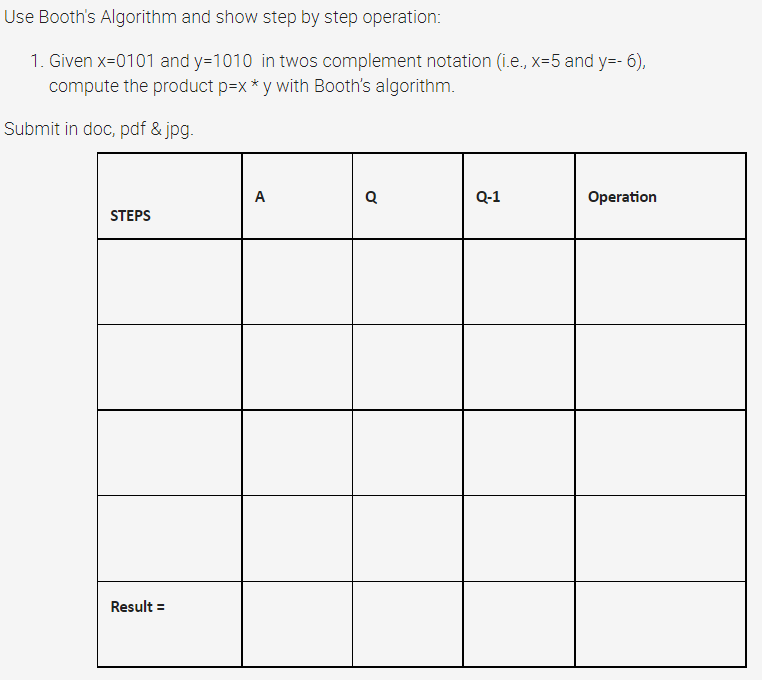 Solved Use Booth's Algorithm and show step by step | Chegg.com