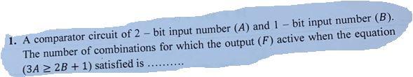 Solved 1. A comparator circuit of 2 bit input number (A) and | Chegg.com