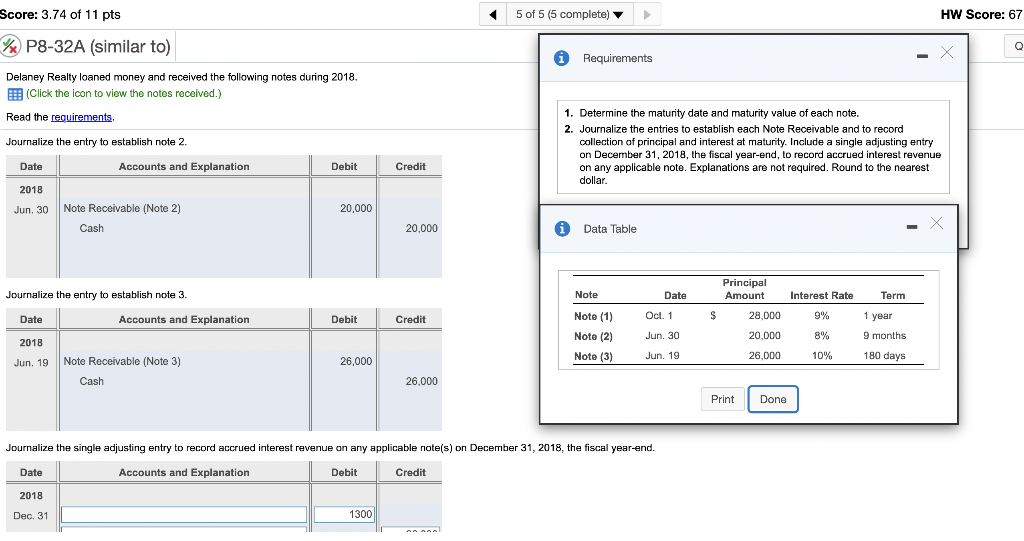Solved Delaney Realty loaned money and received the