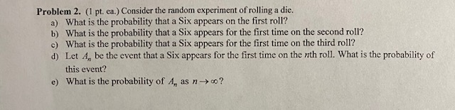 Solved Problem 2. (1 Pt. Ca.) Consider The Random Experiment | Chegg.com