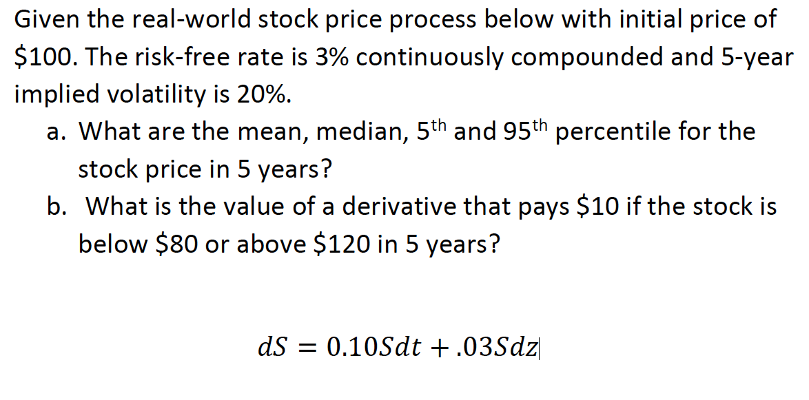 Solved Given the realworld stock price process below with