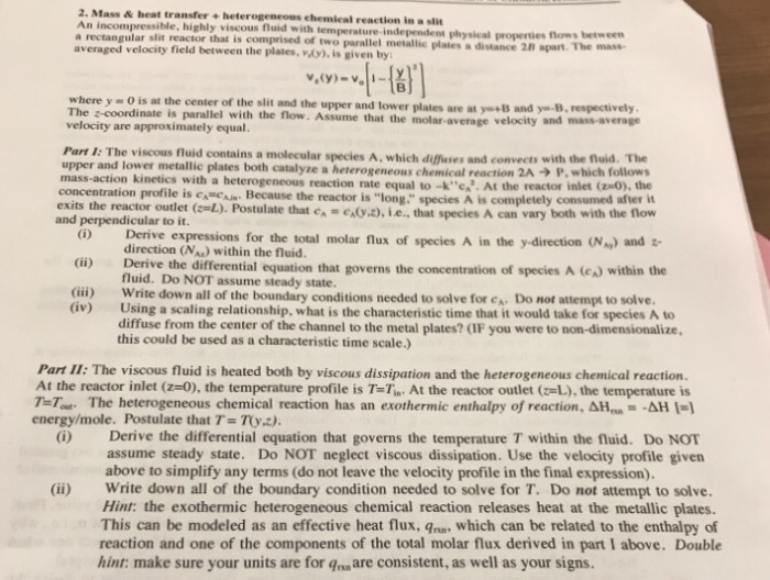 2. Mass & heat transfer+ heterogeneous chemical | Chegg.com