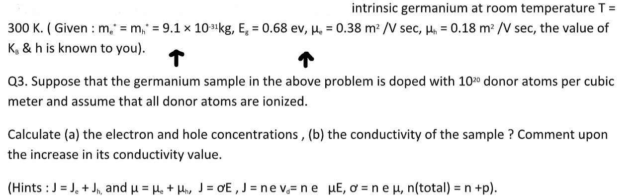 Solved Intrinsic Germanium At Room Temperature T 300 K Chegg Com