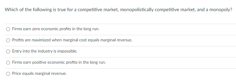 Solved Which of the following is true for a competitive | Chegg.com