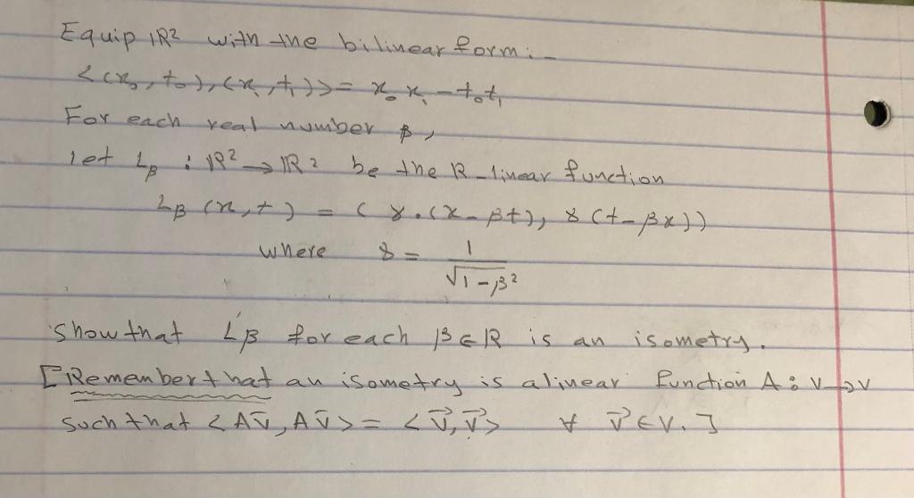 Solved Equip 1R3 with the bilinear form: = LJ, I & VEV. ] | Chegg.com