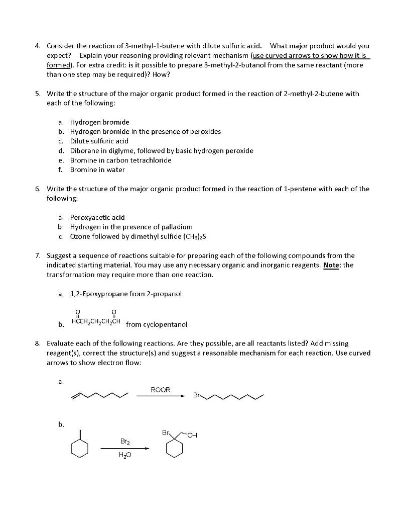 Solved 4. Consider the reaction of 3-methyl-1-butene with | Chegg.com