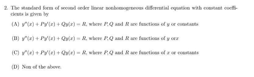 Solved 2. The standard form of second order linear | Chegg.com