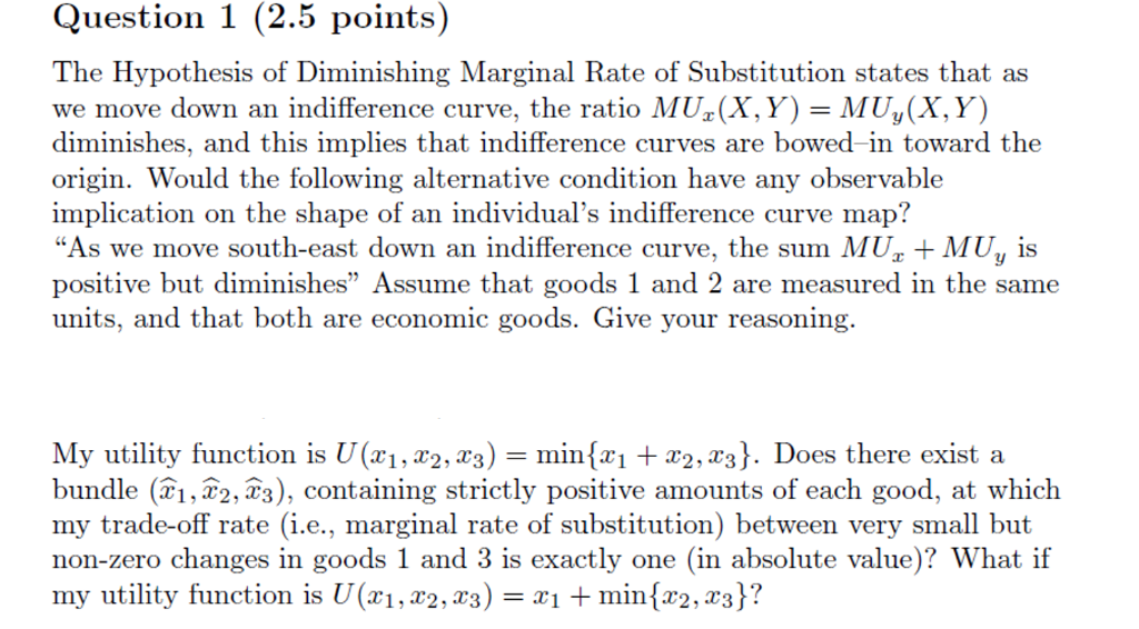 Solved Question 1 (2.5 points) The Hypothesis of Diminishing | Chegg.com