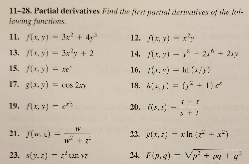 Solved 11–28. Partial derivatives Find the first partial | Chegg.com