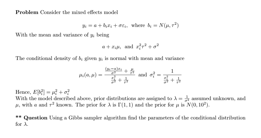 Solved Problem Consider the mixed effects model | Chegg.com