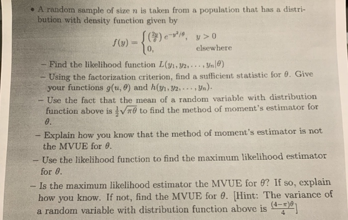 Solved . A random sample of size n is taken from a | Chegg.com
