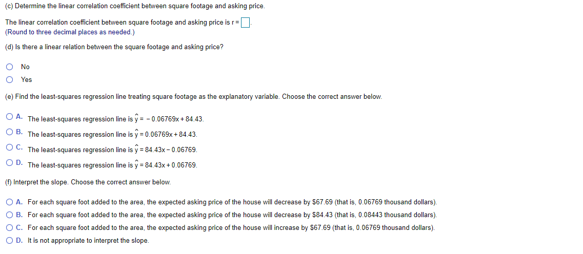 Solved (c) Determine the linear correlation coefficient | Chegg.com